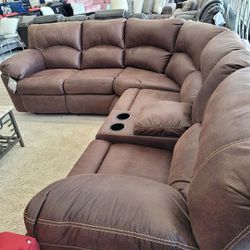 Ashley Tambo Canyon Brown Leather Manual Reclining Sectional Couch 