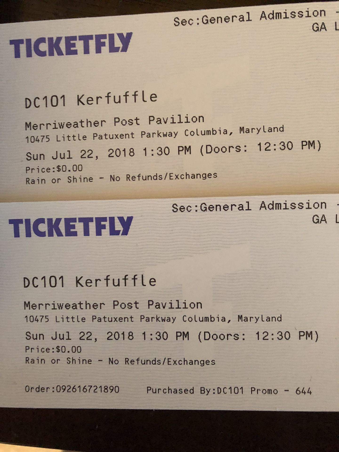 Dc101 kerfuffle tickets x2