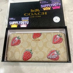 Coach Strawberry Pattern Signature Long Wallet