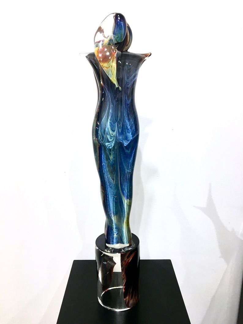Murano Glass Sculpture: Chalcedony Submerged Glass Art