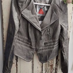 NEW ANORAK Faux Leather Cropped Jacket Med. Gray NWT
