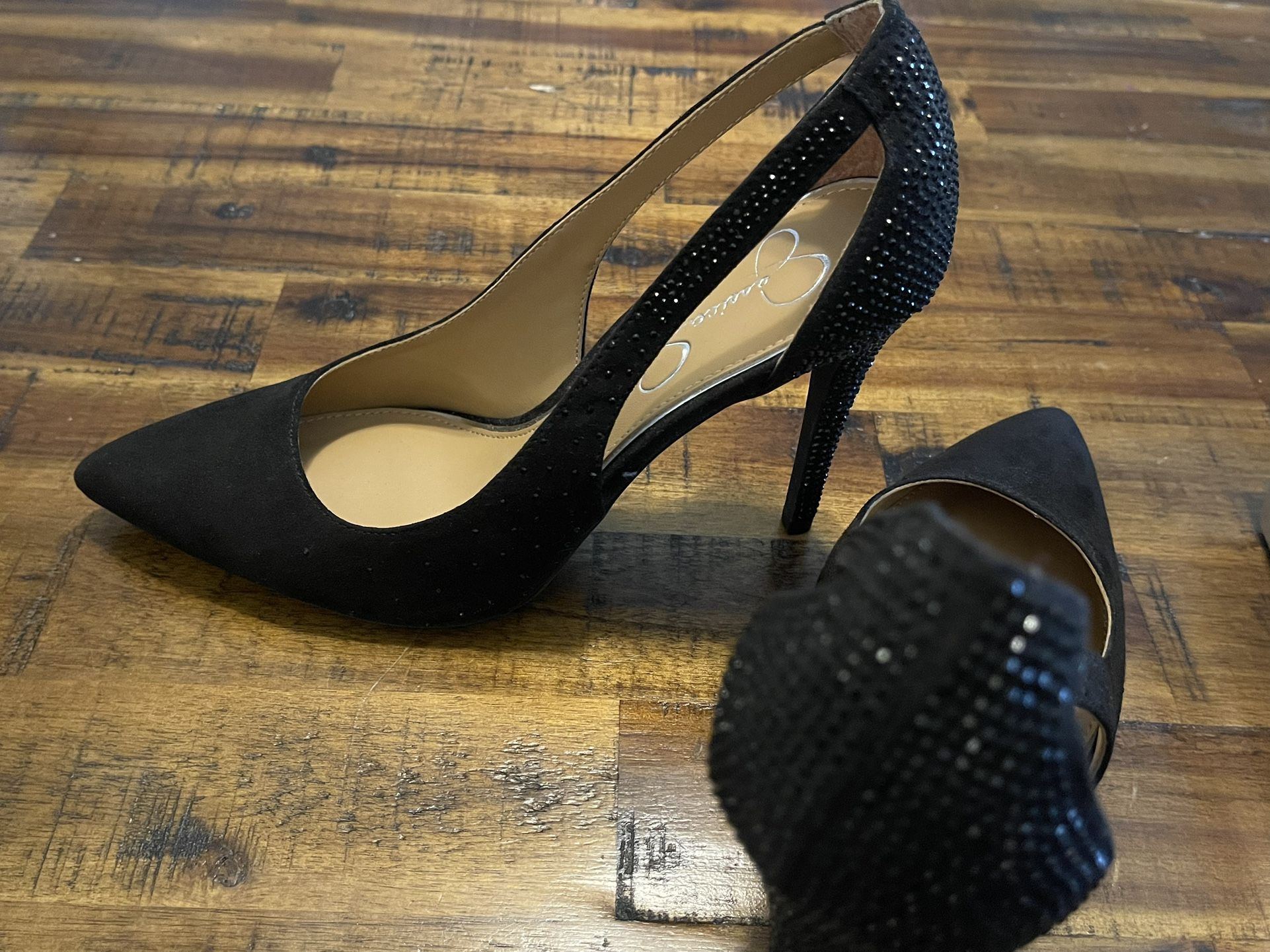 Jessica Simpson Heels Black Pointed Toe With Rhinestone 8.5  
