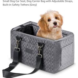PetThem Car Seat for Small Dogs & Cats for Center Console, Small Dog Car Seat, Dog Carrier Bag with Adjustable Straps, Built-in Safety Tethers (Grey)