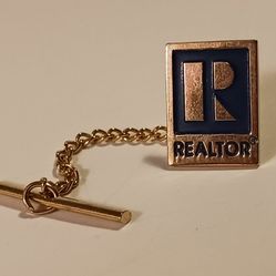 Vintage Realtor Gold Tone Pin With Safety Back Chain.