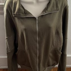 Women’s Olive Green Full Zip Cardigan with Pockets, size L