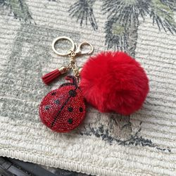 Ladybug And Red Pouf Bag Charm Or Keychain 