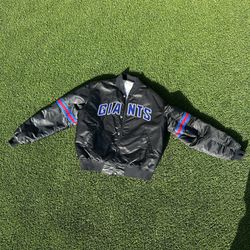 New York Giants Starter Black NYC Lights Legacy Satin Full-Snap Varsity Jacket