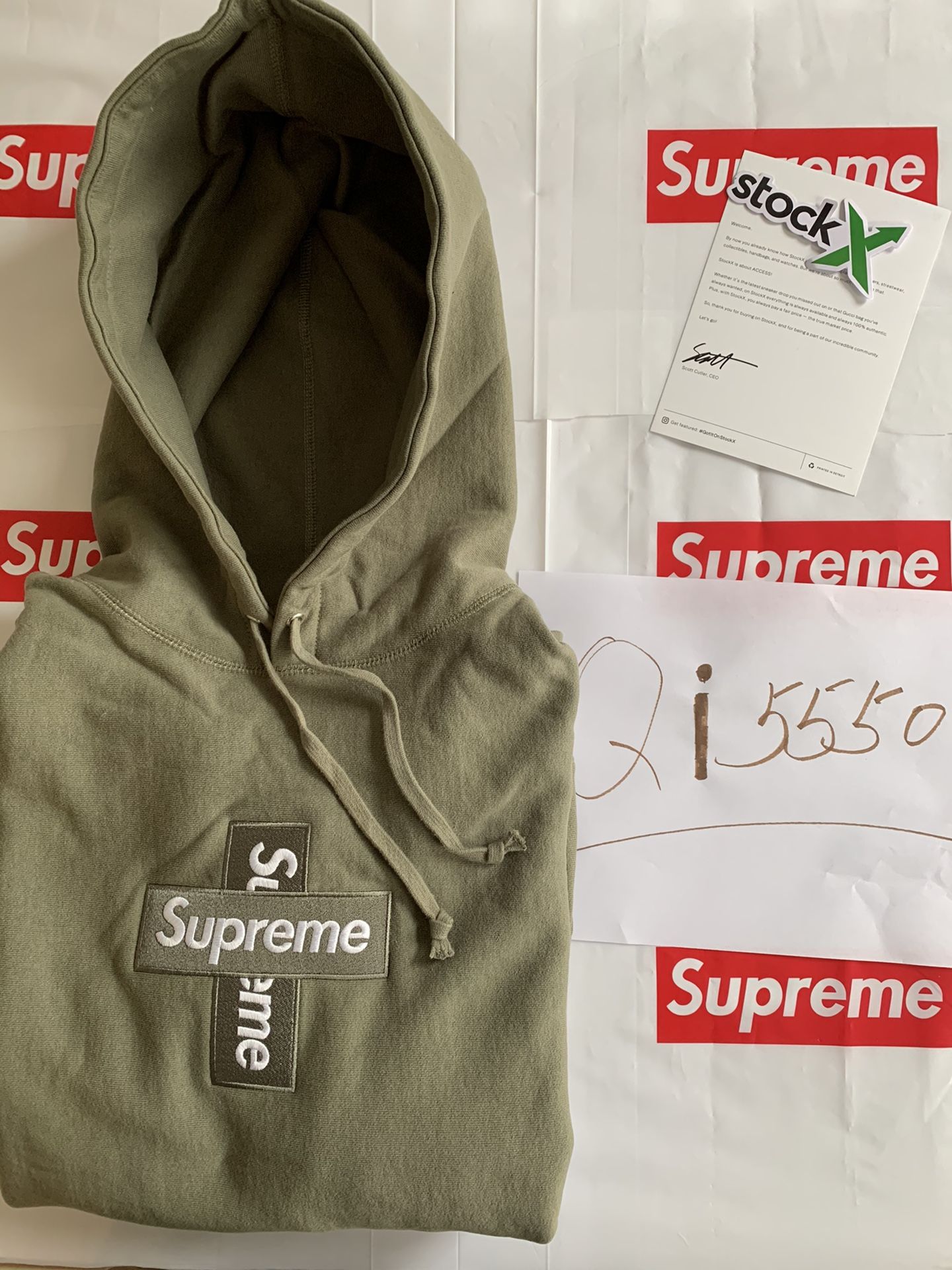 SUPREME Cross  Box Logo Hoodie Large ( Olive )