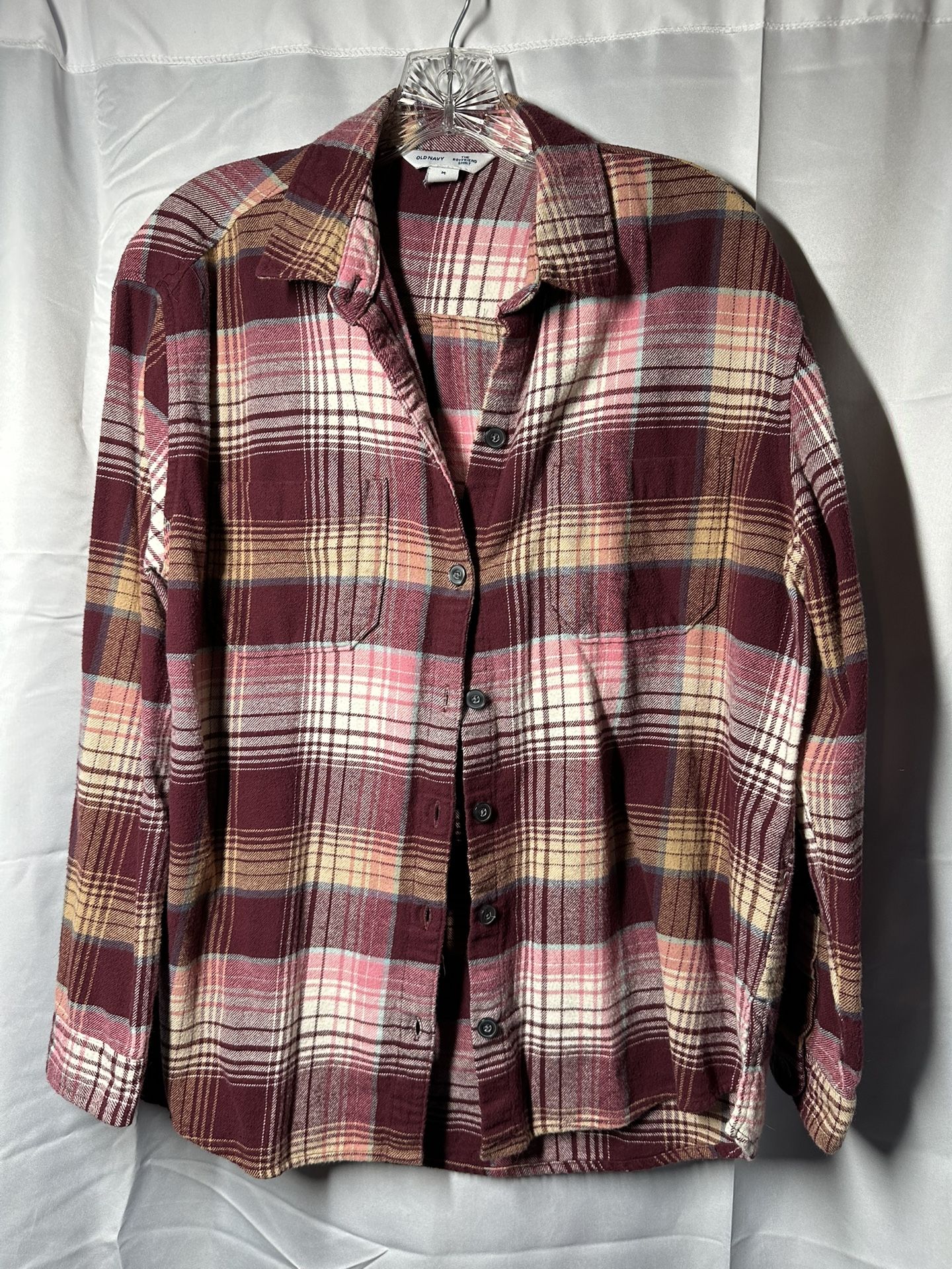 Old Navy Burgundy and Pink Plaid Flannel Button-down Shirt