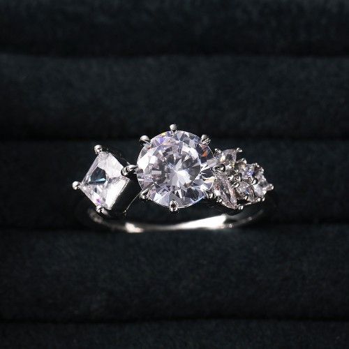 CZ Square Leaf 925 Silver Plated Wedding/Engagement Ring for Women, K940
 
  