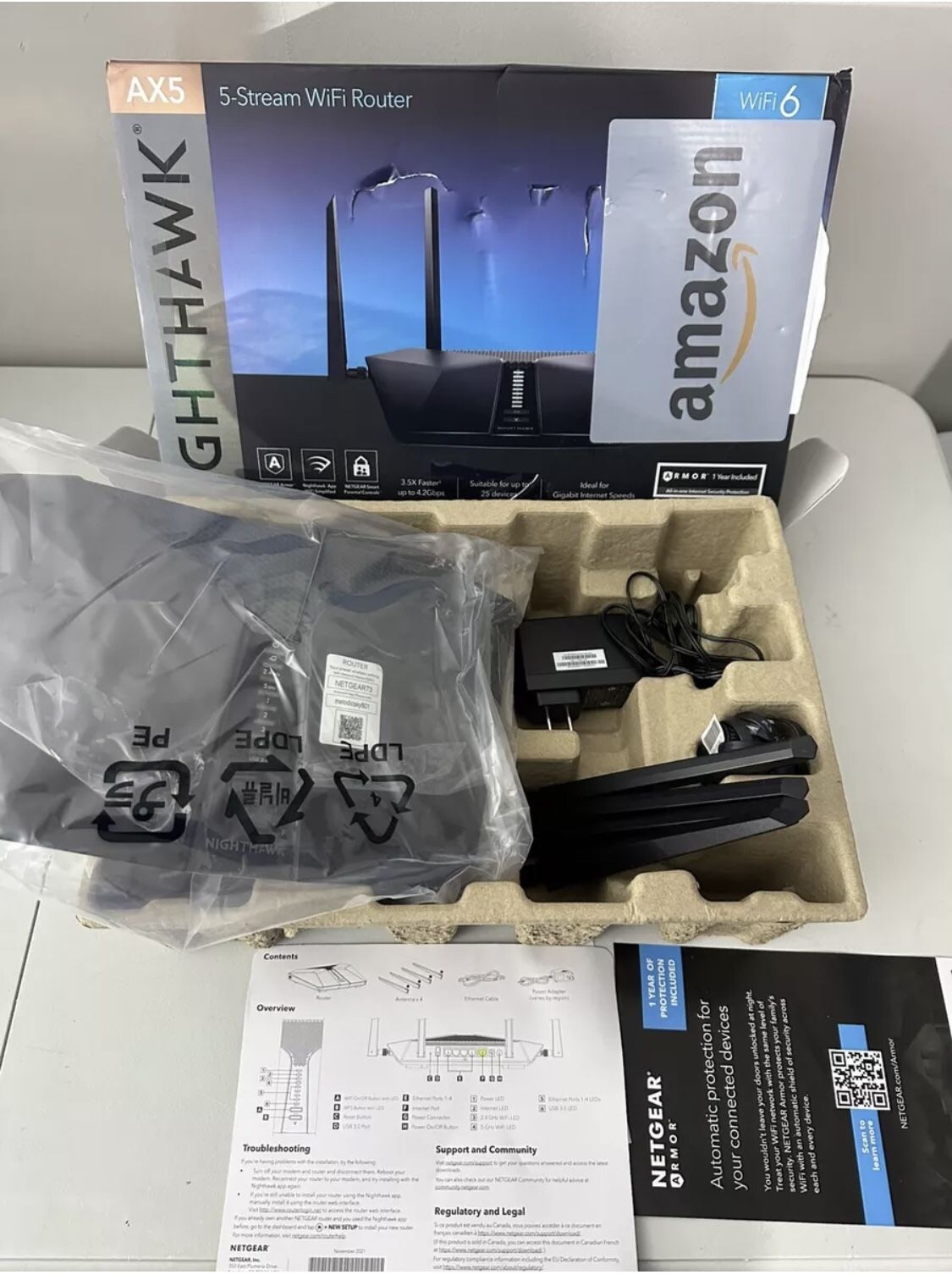 Netgear RAX43 NightHawk AX5 AX4200 5-Stream Wi-Fi 6 Router   The NETGEAR Nighthawk RAX43 is a high-performance Wireless Router with a maximum wireless