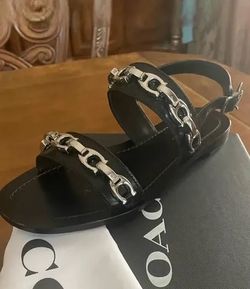 COACH LEATHER SIGNATURE LINK CHAIN SANDALS