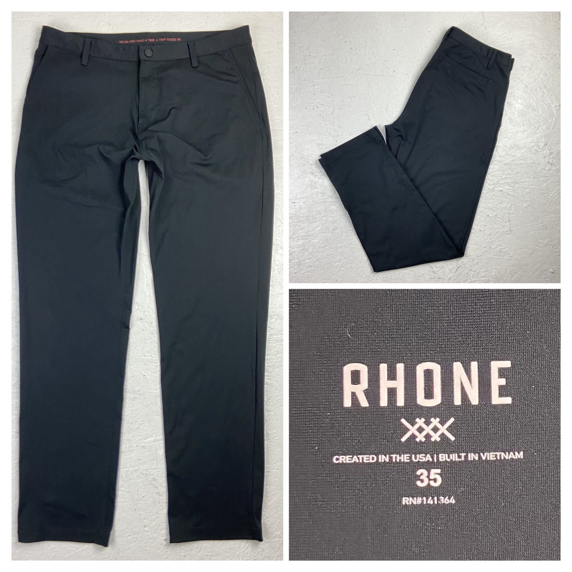 Rhone Commuter Pants Men’s Size 35 Flex-Knit Black Style 32” Inseam 100161 NEW