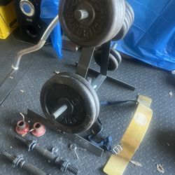 1 Inch Standard Weight Set With Curl Bar And Weight Tree 