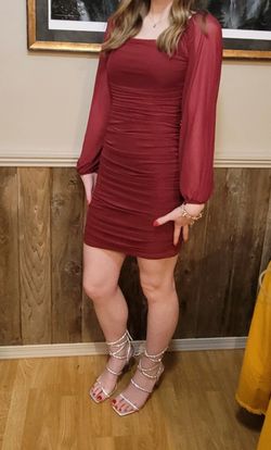 Mini red dress sheer sleeves homecoming