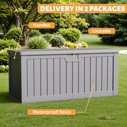 NEW!! 250 Gallon Outdoor Storage Deck Box - Waterproof Resin, Gray