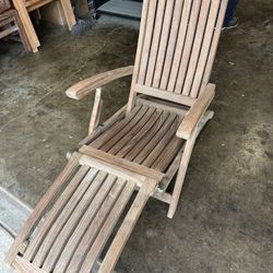 Solid Teak Folding Steamer Chair With Brass Hardware 