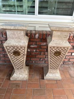 Pair of Marble Pedestal Columns with Brass Detail
