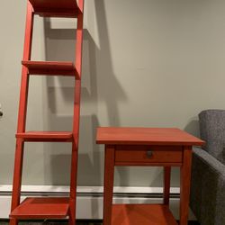 Matching Red Side Table and Plant Shelf