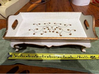 Vintage Wood Hand Panted Footed Tray with Handlea