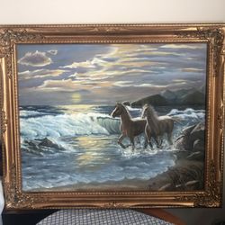 Original oil painted “ Horses by sea”