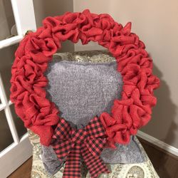 20” Red Homemade Burlap Wreath