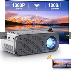 Mini Projector with WiFi, Native 1080P Projector Supported, Portable Outdoor Movie Projector, Home Theater Video Projector Compatible with TV Stick/HD