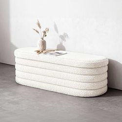 LOW PRICE MOVING- $550 RETAIL BOUCLE STORAGE OTTOMAN