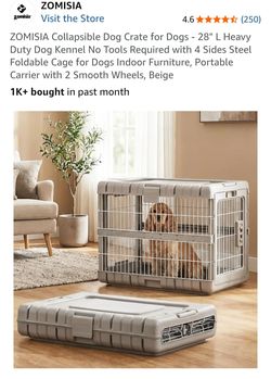 Collapsible Dog Crate for Dogs 28" L Heavy - Duty Dog Kennel No Tools Required with 4 Sides Steel Foldable Cage for Dogs Indoor Furniture, Portable Ca
