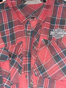 Vintage Y2K Depop Red Checkered Flannel Heavy Duty Harley Davidson