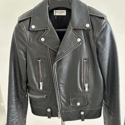 SAINT LAURENT No Smoking Distressed Graphic Vintage Leather Jacket