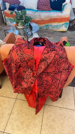 Red and black paisley/floral jacquard party blazer