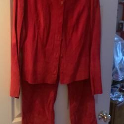 Red Suede Express Pant Suit Size 2