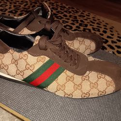Gucci Brown/Beige Suede And GG Canvas Classic Web Low Top Sneakers Size 12
