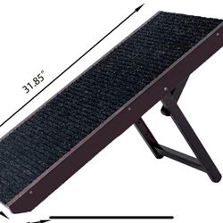 New  19" Tall Adjustable Pet Ramp - Wooden Folding Portable Dog & Cat Ramp Perfect for Bed and Car - Non Slip Carpet Surface 4 Levels Height Adjustabl