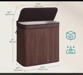 SONGMICS 39.6-Gallons Bamboo Laundry Hamper 3 Compartment w/ Lid - Chestnut Brown