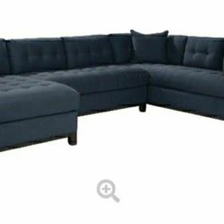 Metropolis Sapphire Cindy Crawford Left Arm  Chaise 3 Piece Microfiber Sectional. 