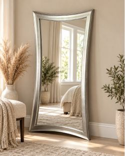 Large Floor Mirror Silver Curved Frame