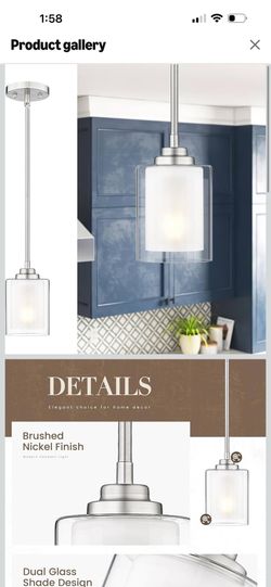 TENGXIN Modern Pendant Light,Brushed Nickel Modern Pendant Light for Kitchen Island,Hanging Ceiling Light Fixture,Farmhouse Pendant Lighting for Dinin