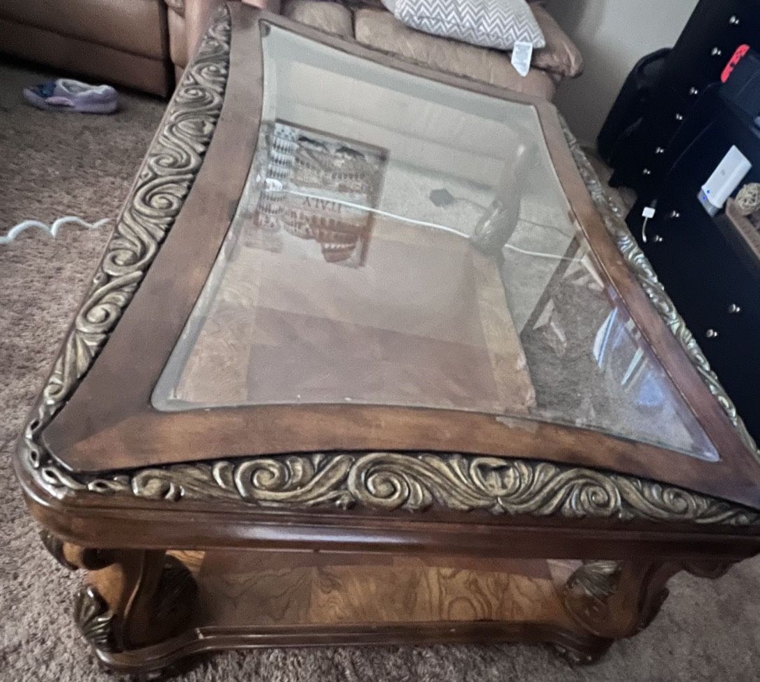 Solid Wood Glass Table