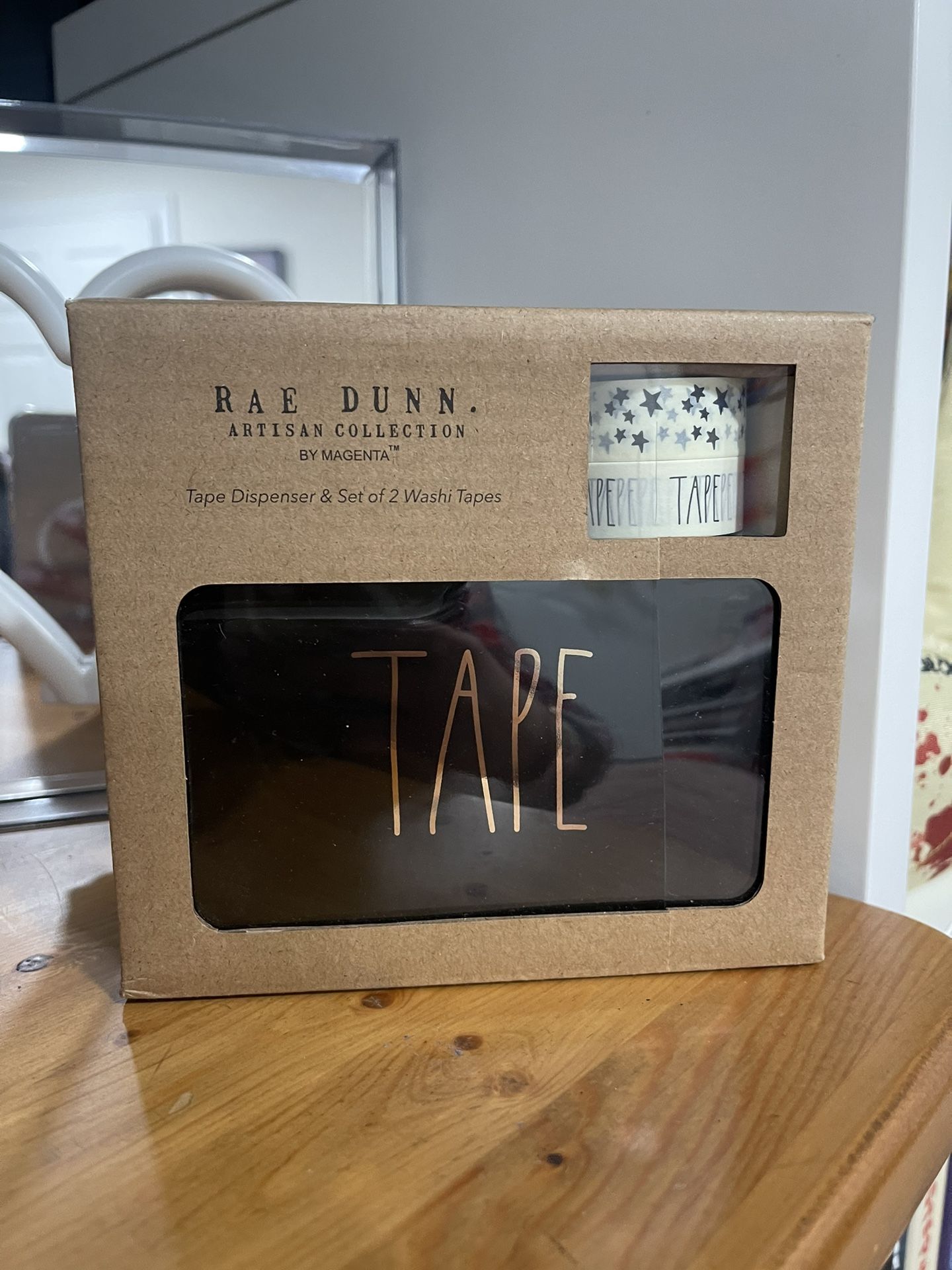 Rae Dunn New Ceramic Black Tape Dispenser Set