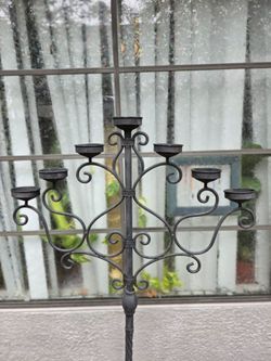 5' Tall Black Wrought Iron Floor Candelabra