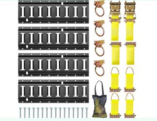 E Track Tie-Down Rail Kit, Trailer Tie Downs, 31 Pcs Set Etrack Kit, 4 Rails, 4 Rope Tie Offs, 4 O Ring Anchors, 2 10ft Straps, Securing Accessories F