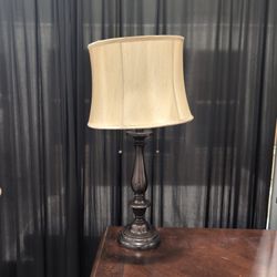 Dark Bronze Turned Metal Table Lamp with Shade