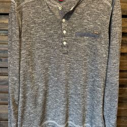 Guess Shirt Mens Medium Gray Long Sleeve Henley Pullover Knit Lightweight