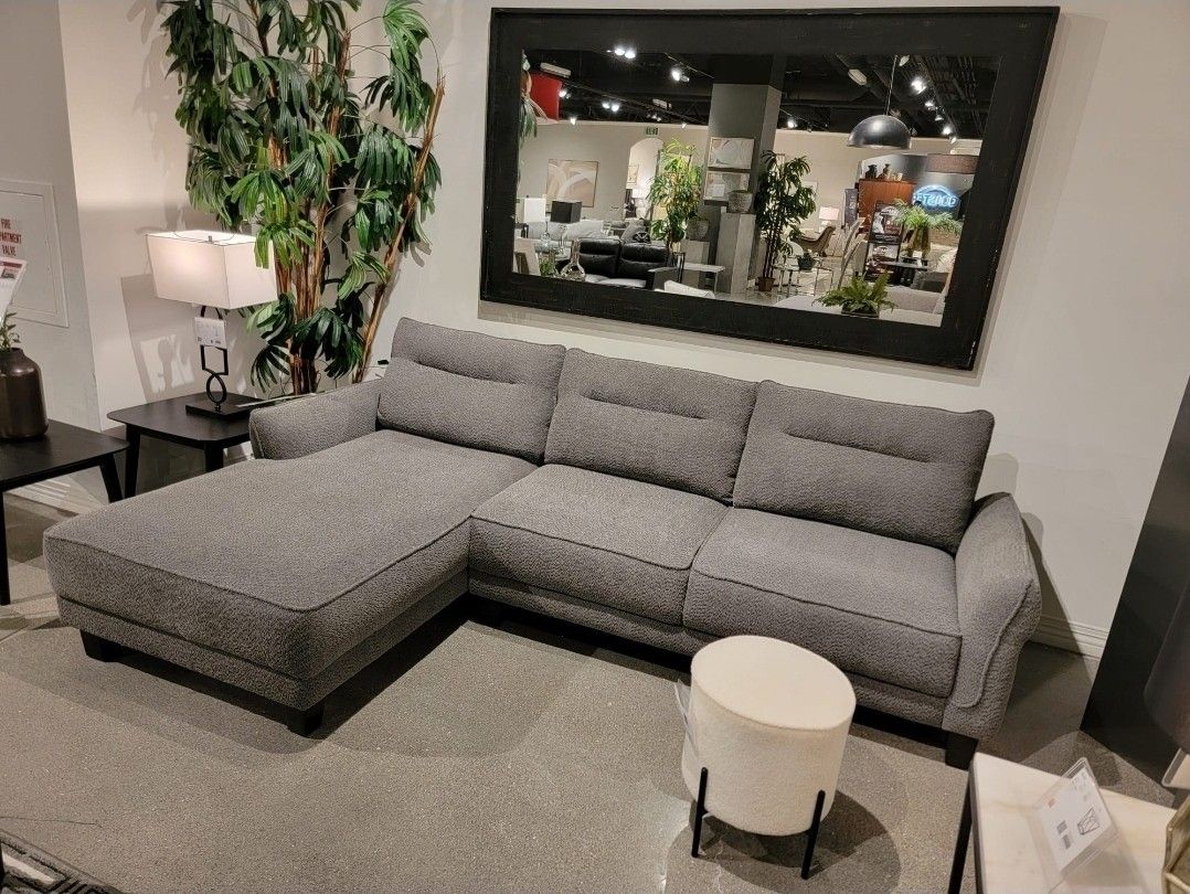 Grey Sectional Sofa Boucle Modern Firm Seating  New
