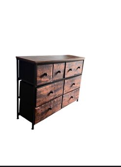 8-Drawer Fabric Dresser — Wood-Grain Fronts, Metal Frame, Wood Top