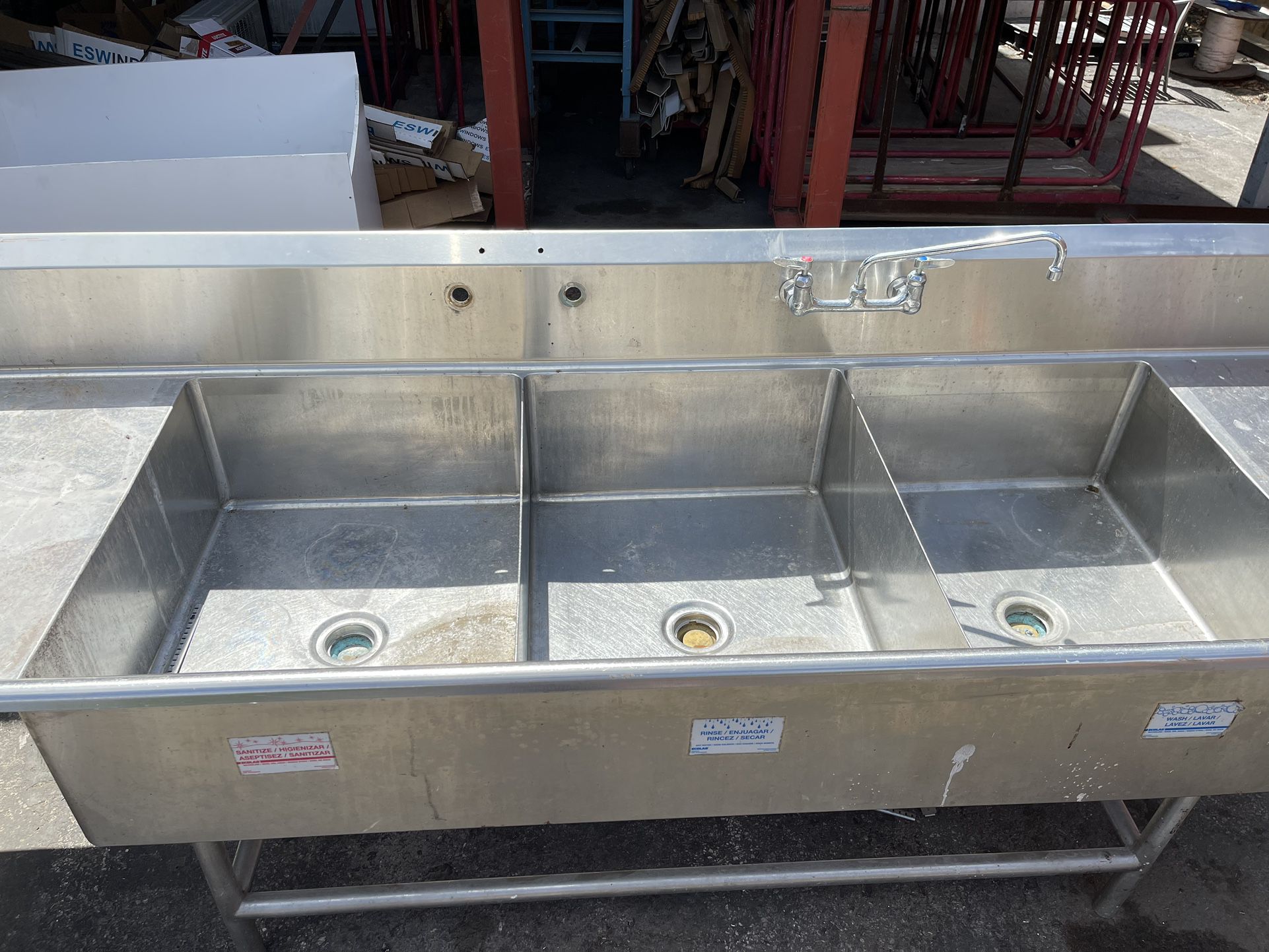 Large Commercial Grade 3 Compartment Sink With 2 Drain Boards