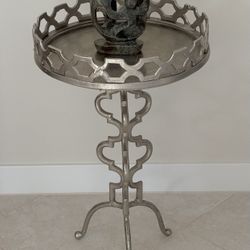 28”H  Brutalist Cast Aluminum Quatrefoil Accent Side Table 