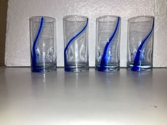 Set Of 4 Libbey Blue Ribbon Twist Swirl 6” Glasses